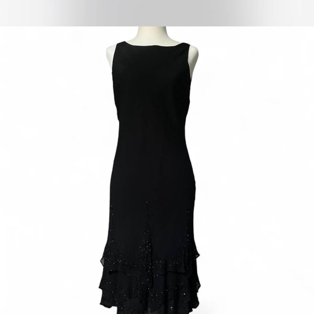 Jones New York Black Beaded Sleeveless Midi Dress